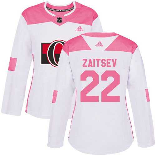 Adidas Senators #22 Nikita Zaitsev White/Pink Authentic Fashion Women's Stitched NHL Jersey